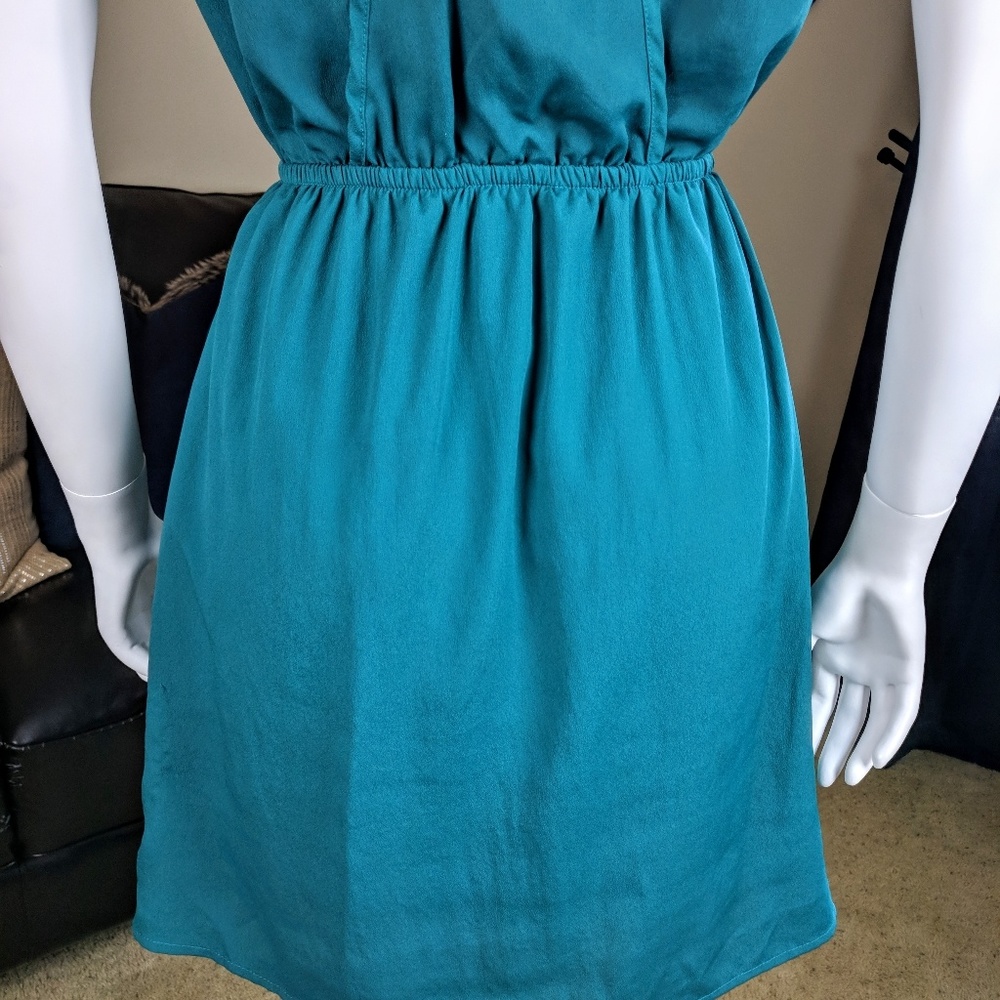 Lush Peacock Teal Elastic Waist Dress w/ Cutouts - Picture 7 of 8